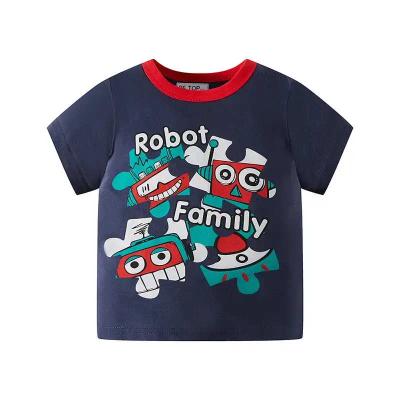 2023 Kids T-Shirt Yellow Cartoon Robot Family Half Sleeve Cotton - Image 2