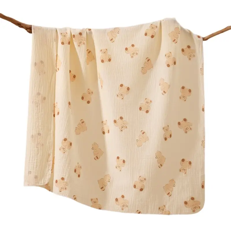 Baby Cotton Crepe Wrap Towel Cream Heart Print