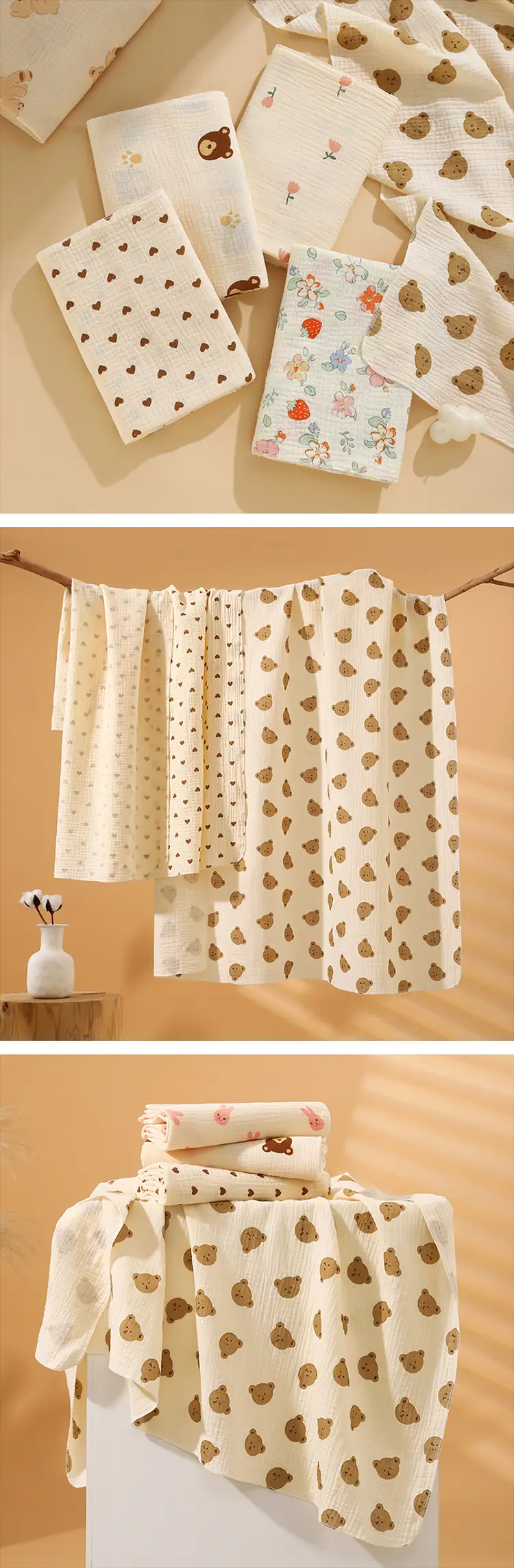 Baby Cotton Crepe Wrap Towel Cream Heart Print — feature 11