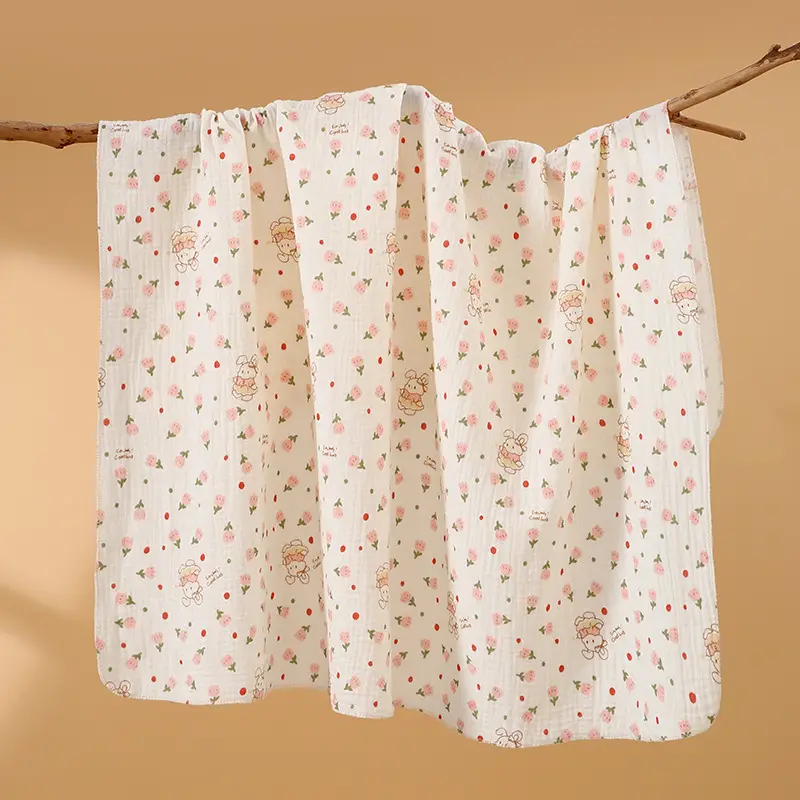 Baby Cotton Crepe Wrap Towel Cream Heart Print