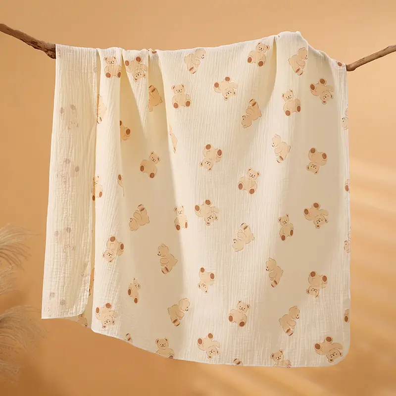 Baby Cotton Crepe Wrap Towel Cream Heart Print