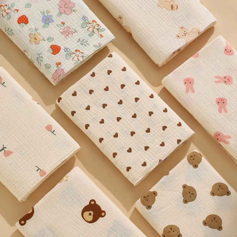 Baby Cotton Crepe Wrap Towel Cream Heart Print