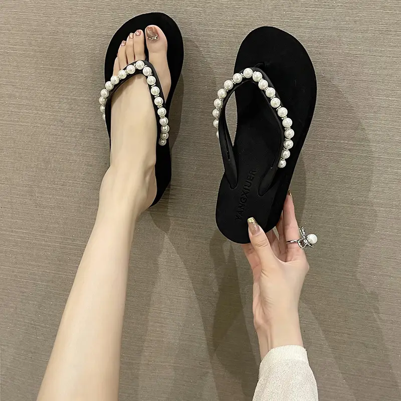 Women Pink Pearl Wedge Sandals - Image 8