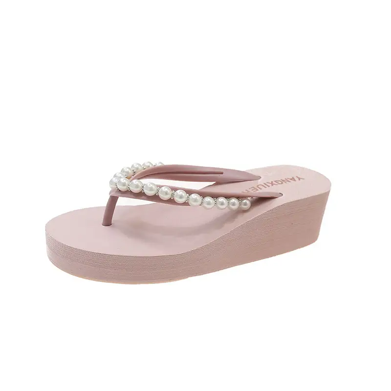 Women Pink Pearl Wedge Sandals - Image 11
