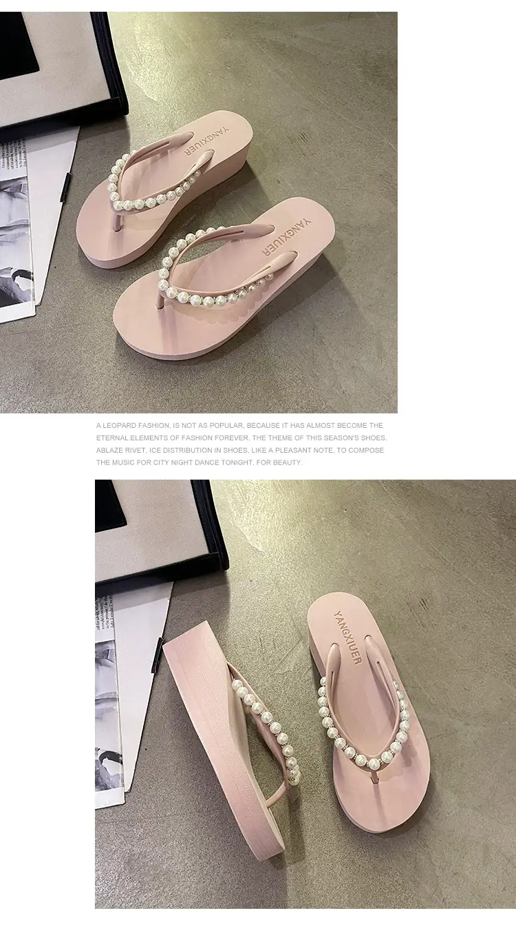 Women Pink Pearl Wedge Sandals β feature 13