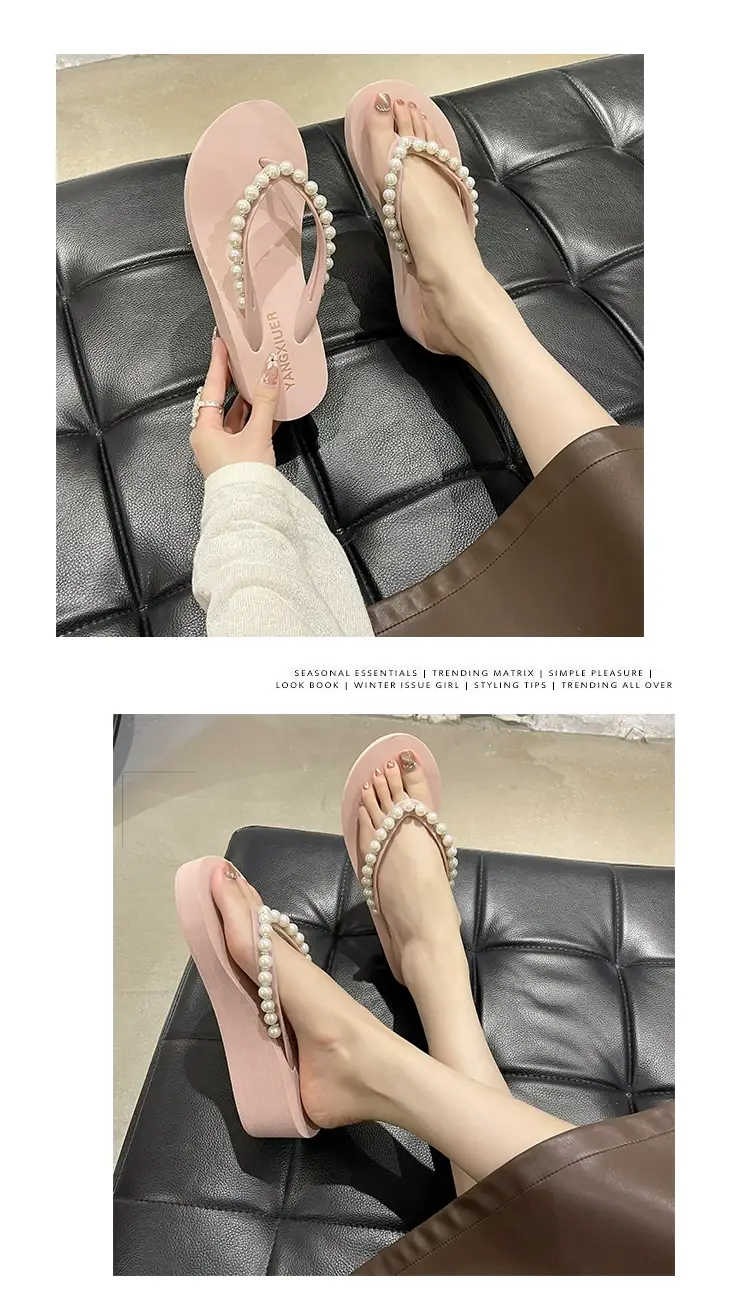 Women Pink Pearl Wedge Sandals β feature 4