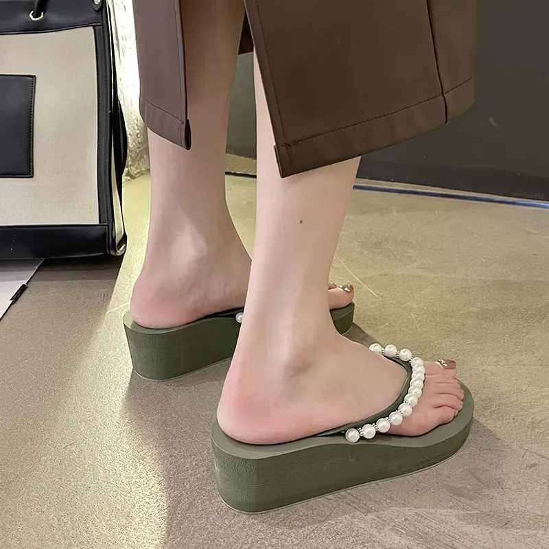 Women Pink Pearl Wedge Sandals - Image 3