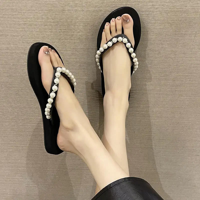 Women Pink Pearl Wedge Sandals - Image 4