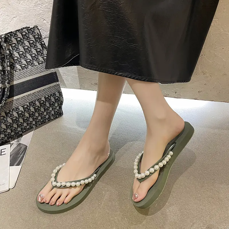 Women Pink Pearl Wedge Sandals - Image 6