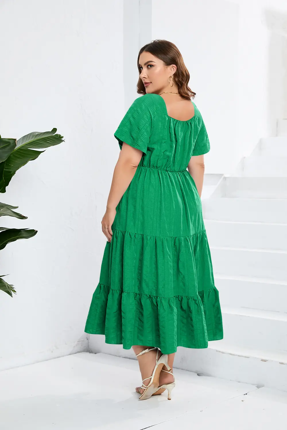 Black V-Neck High Waist Long Sleeve Dress Large — feature 16
