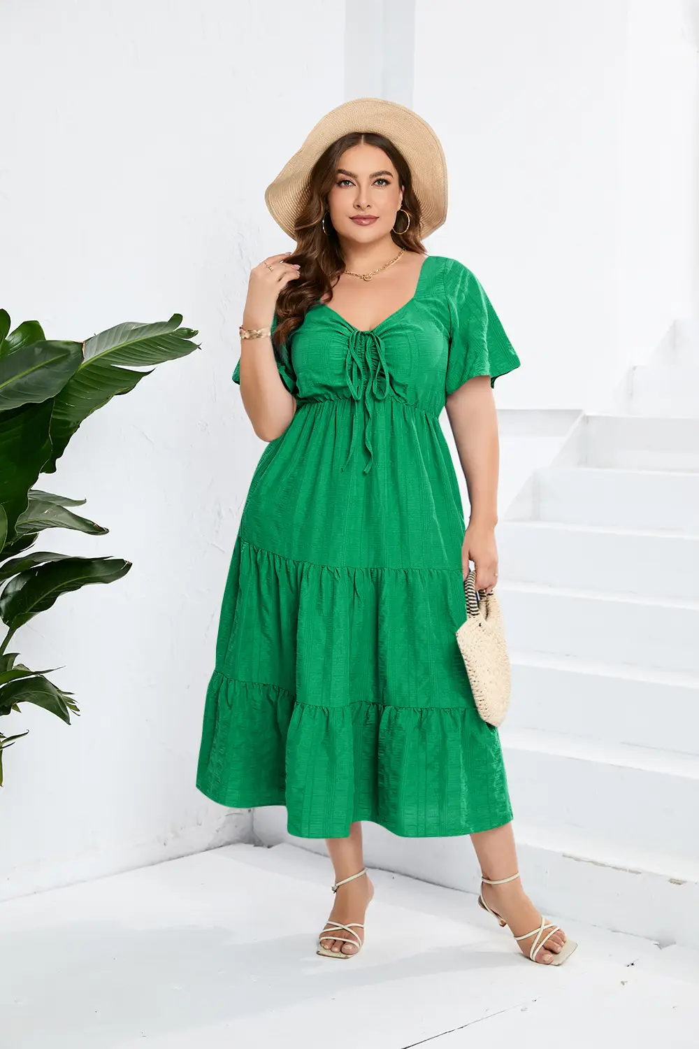 Black V-Neck High Waist Long Sleeve Dress Large — feature 17