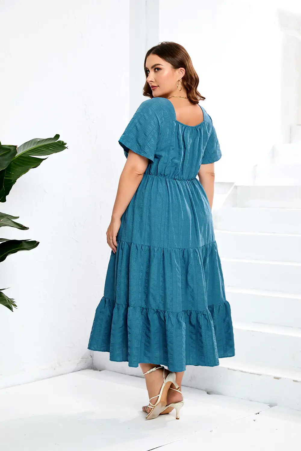 Black V-Neck High Waist Long Sleeve Dress Large — feature 6