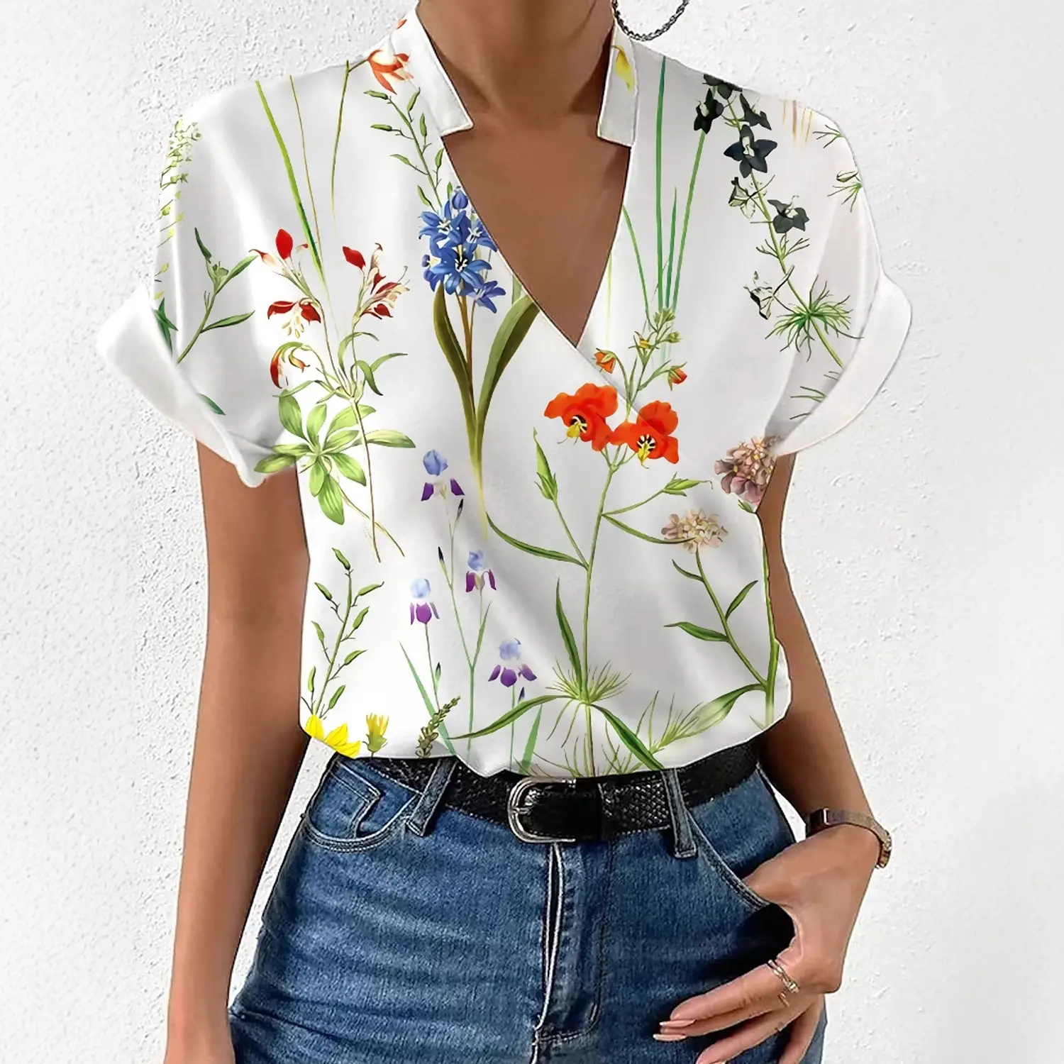 Women's Printed V-Neck Shirt with Floral Design - Image 5