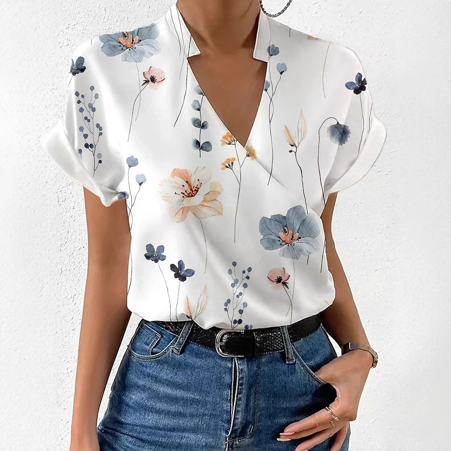 Women's Printed V-Neck Shirt with Floral Design - Image 6
