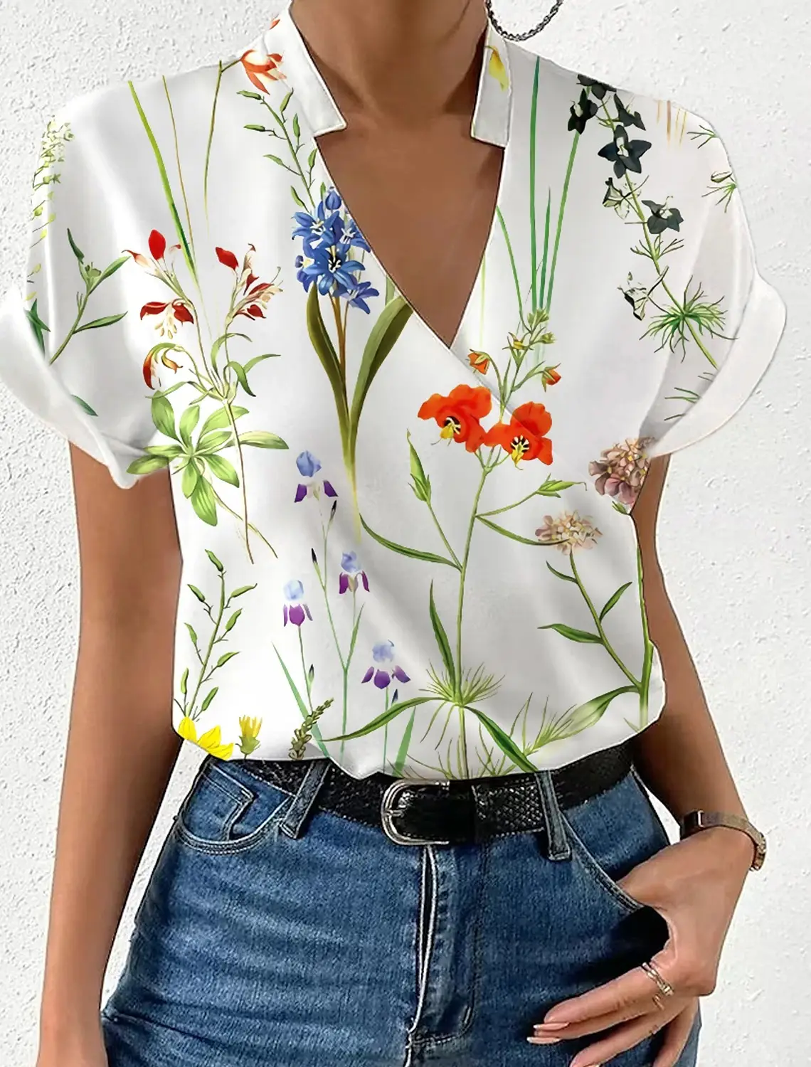 Women's Printed V-Neck Shirt with Floral Design - Image 3