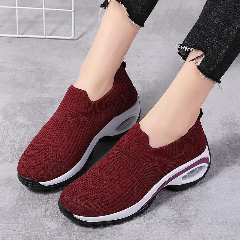 Air-Cushioned Women's Shoes 2026 Spring/Summer Fly-Knit Mesh Rocking Shoes for Women, Thick-Soled Mom Shoes, Cross-Border Large Size Sock Shoes for Women - Image 6