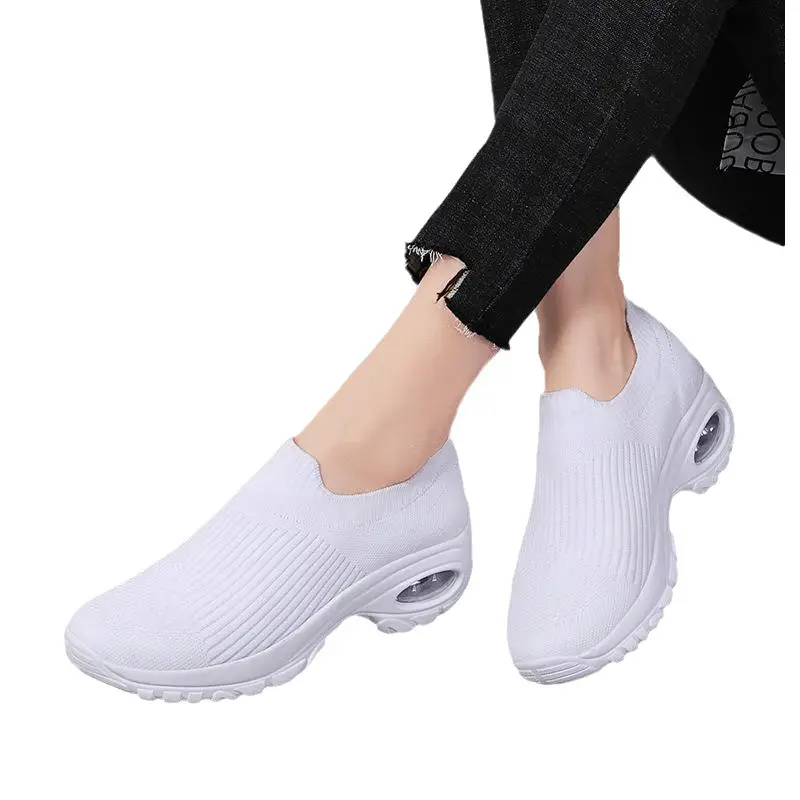 Air-Cushioned Women's Shoes 2026 Spring/Summer Fly-Knit Mesh Rocking Shoes for Women, Thick-Soled Mom Shoes, Cross-Border Large Size Sock Shoes for Women - Image 8