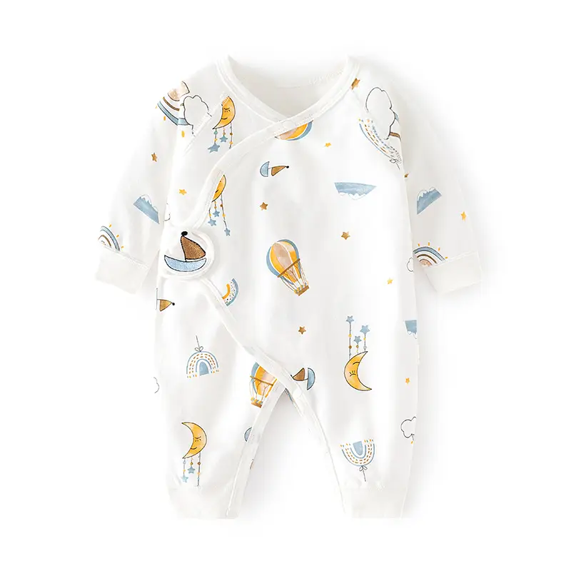 Newborn Pure Cotton Monkey Moon Jumpsuit White - Image 9