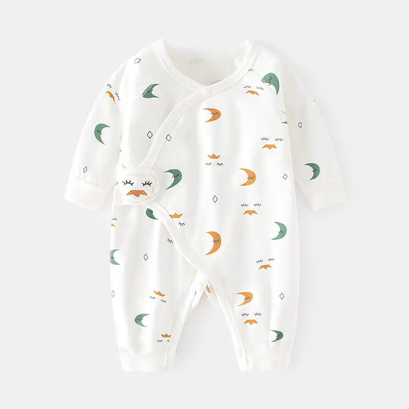 Newborn Pure Cotton Monkey Moon Jumpsuit White - Image 4