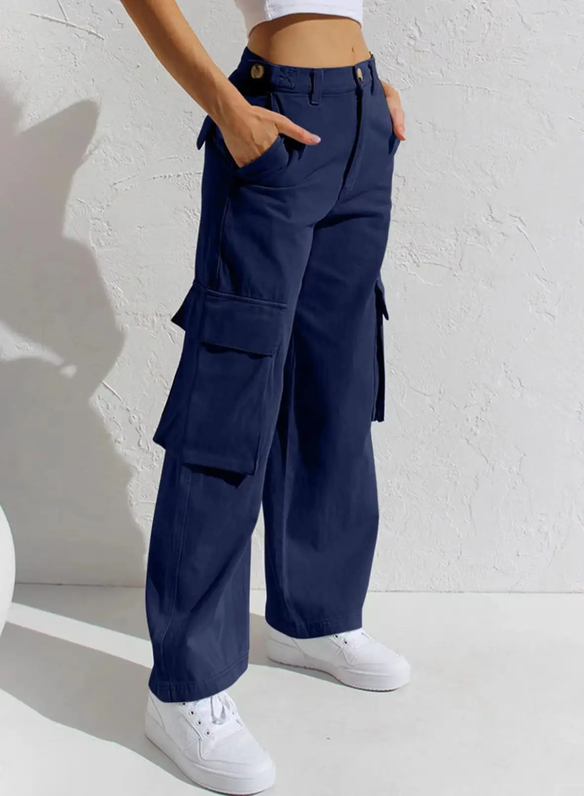 Women Cargo Pants Olive Green Straight Fit - Image 6