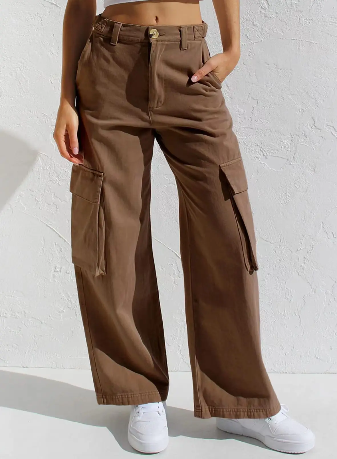 Women Cargo Pants Olive Green Straight Fit - Image 7