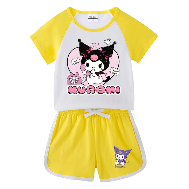 2023 Kids Kurta Shorts Set Black White Curly Cat Print - Image 5