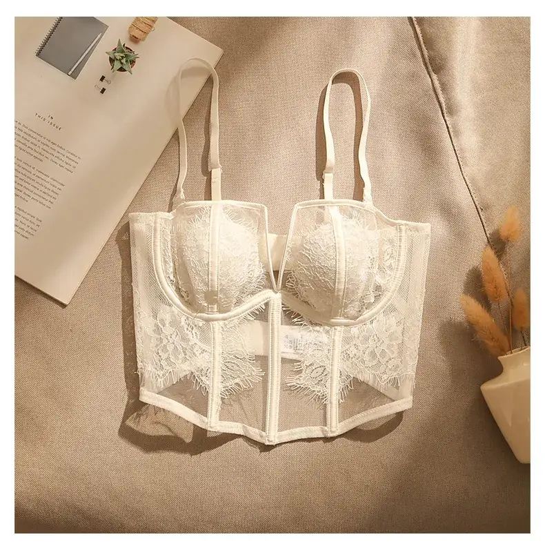 White Lace Push Up Bra Set with Fishbone Design — feature 8