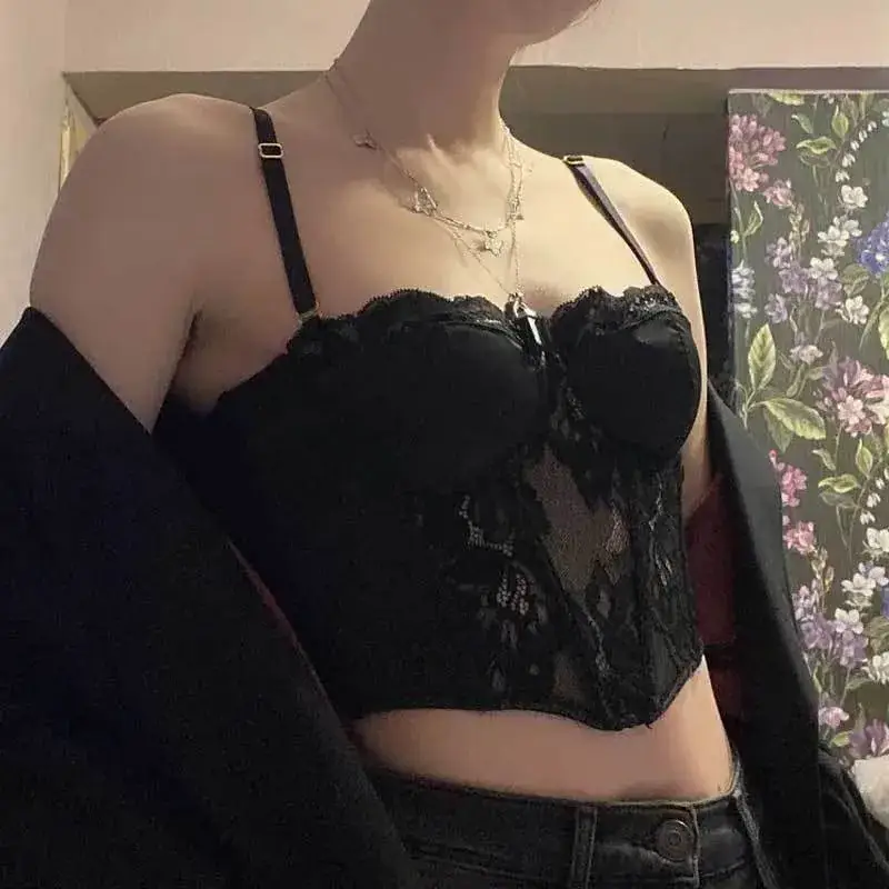 Black Satin Lace Fishbone Bra Set for Women — feature 4