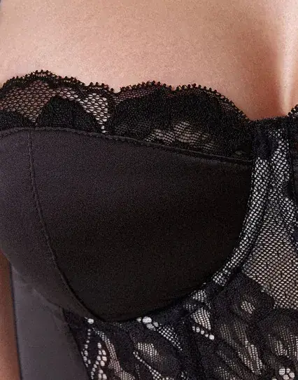 Black Satin Lace Fishbone Bra Set for Women — feature 6
