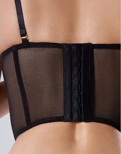 Black Satin Lace Fishbone Bra Set for Women — feature 8