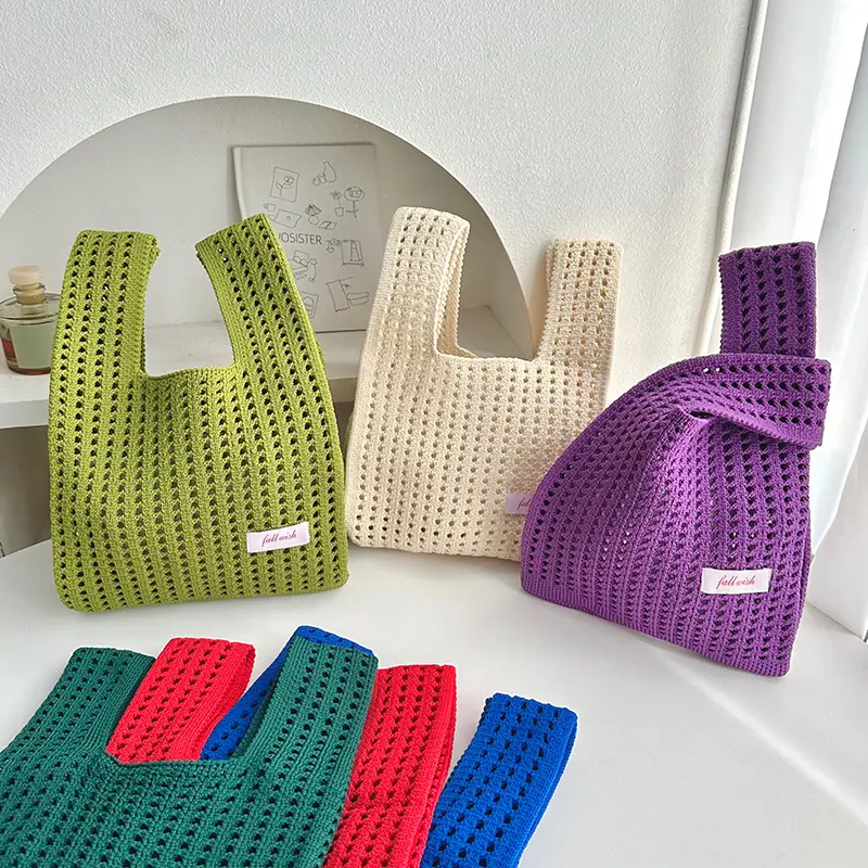 Green Knitted Vest Bag with Hollow Design - Image 9
