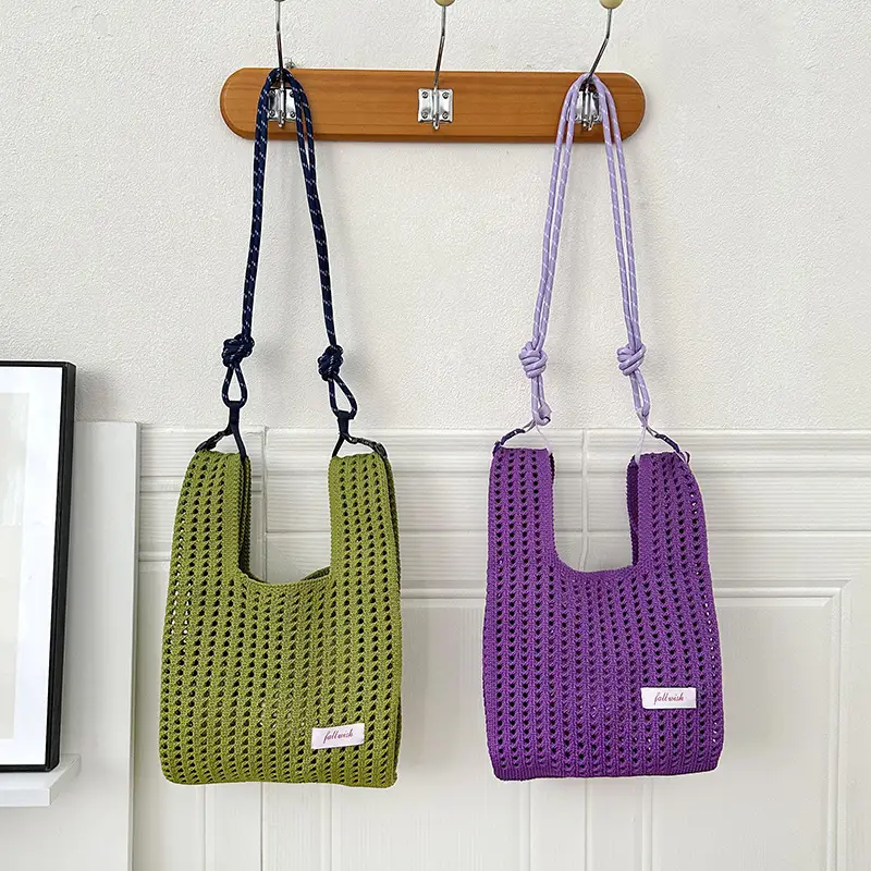 Green Knitted Vest Bag with Hollow Design - Image 10