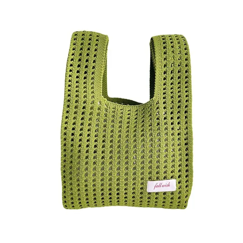 Green Knitted Vest Bag with Hollow Design - Image 12