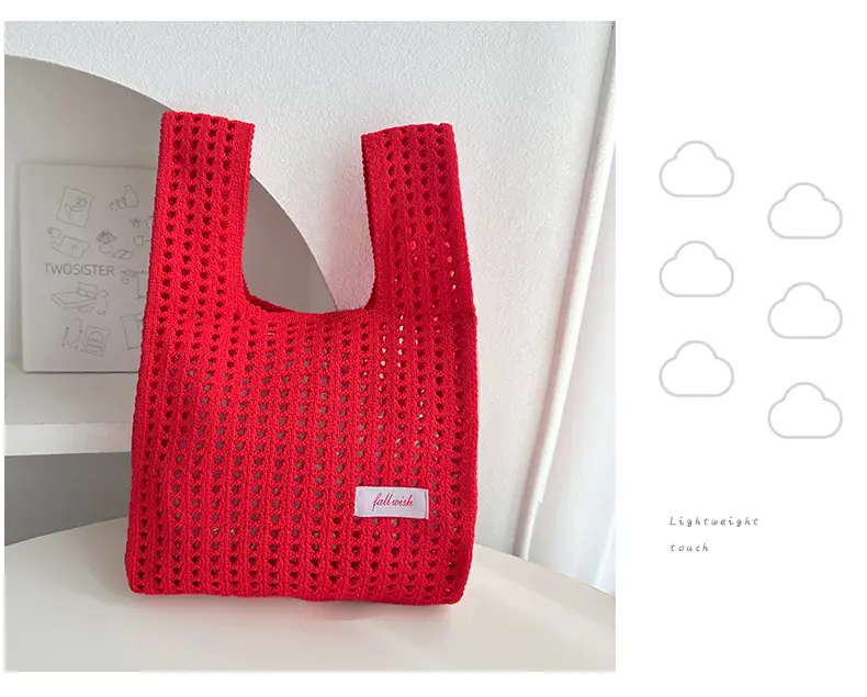 Green Knitted Vest Bag with Hollow Design — feature 12