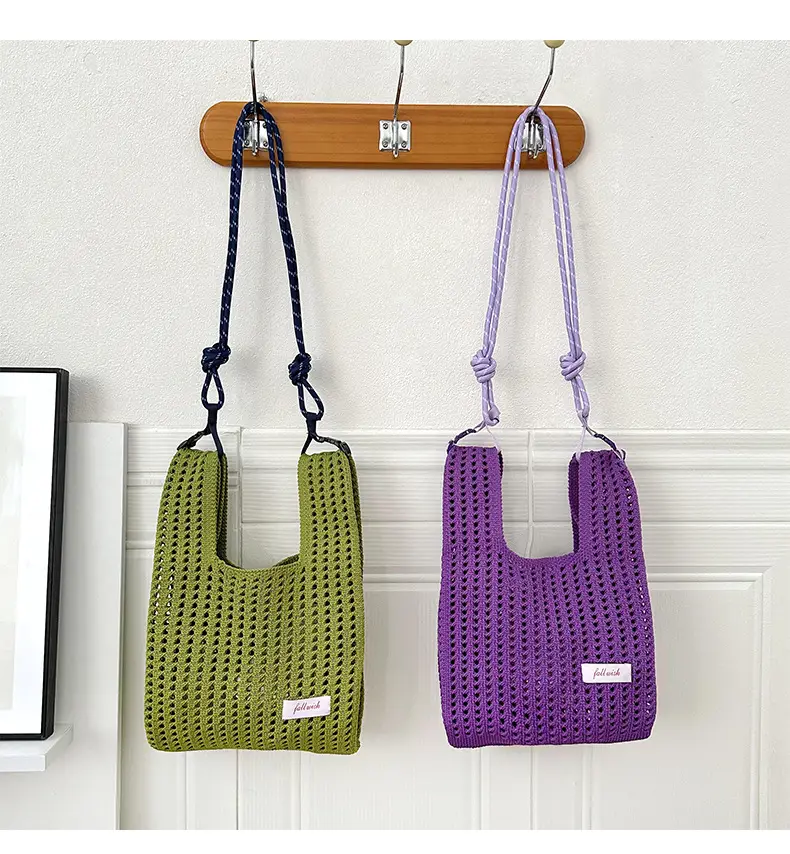 Green Knitted Vest Bag with Hollow Design — feature 5