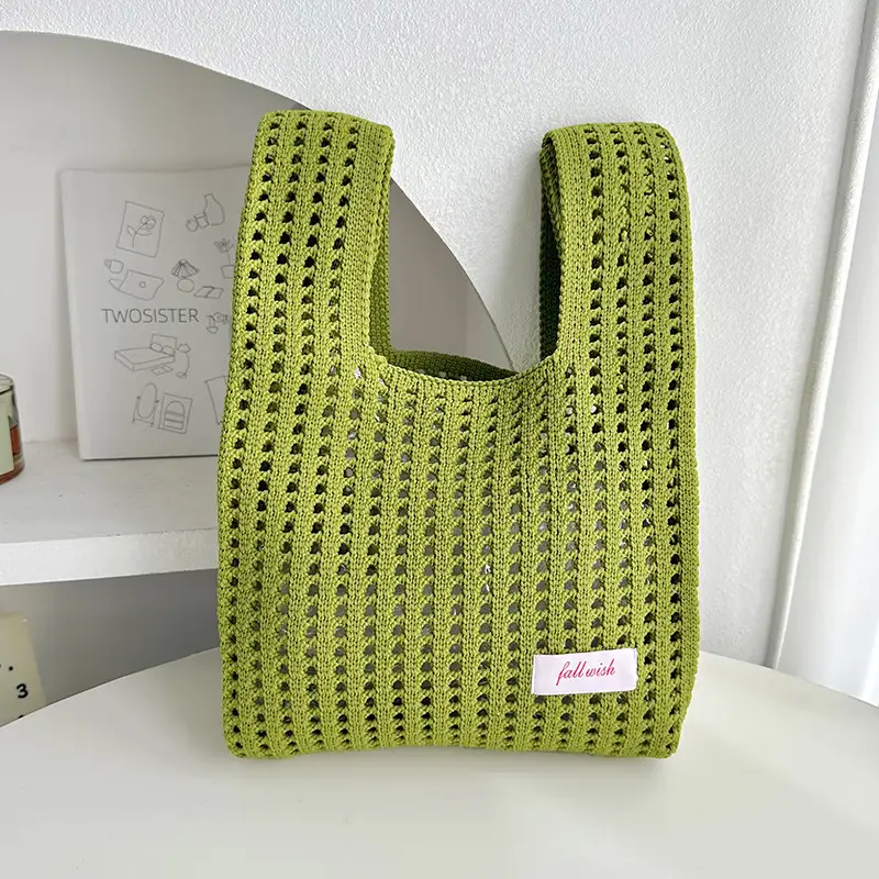 Green Knitted Vest Bag with Hollow Design - Image 2