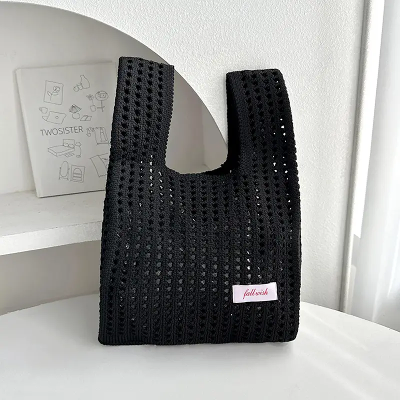 Green Knitted Vest Bag with Hollow Design - Image 3