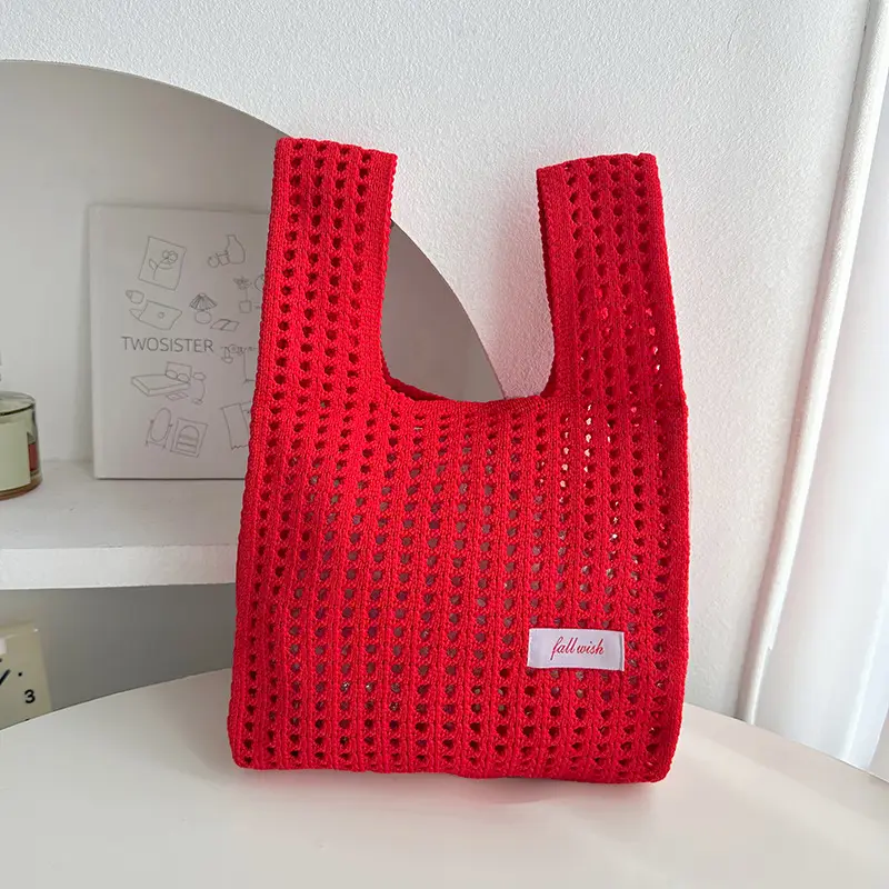 Green Knitted Vest Bag with Hollow Design - Image 4