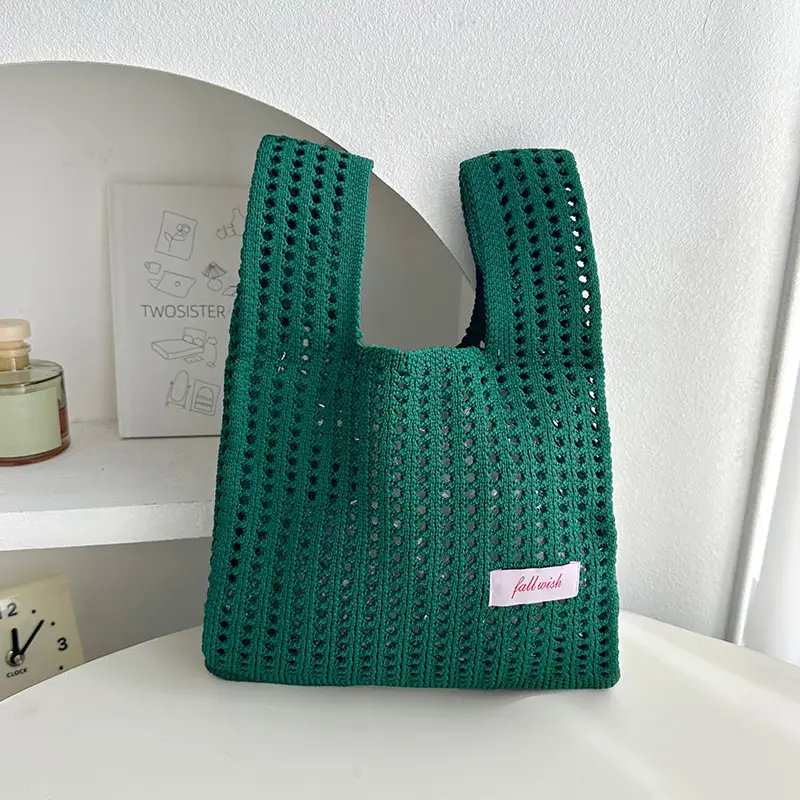 Green Knitted Vest Bag with Hollow Design - Image 5