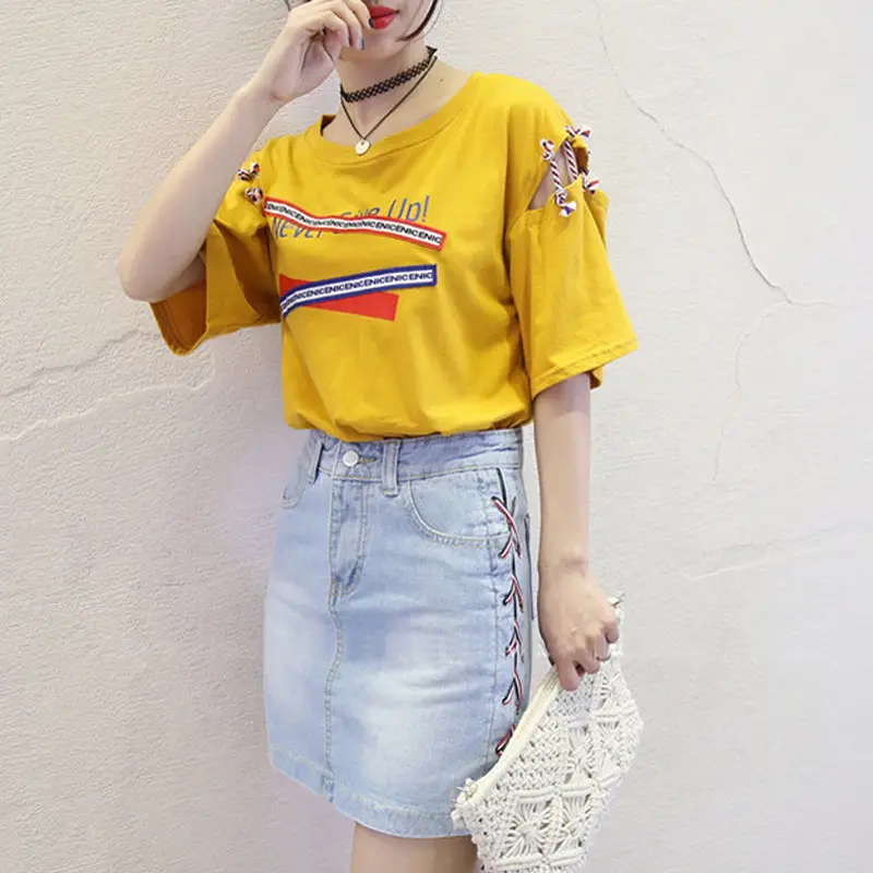 Women Retro Korean Style Yellow T-Shirt Shorts Set - Image 7