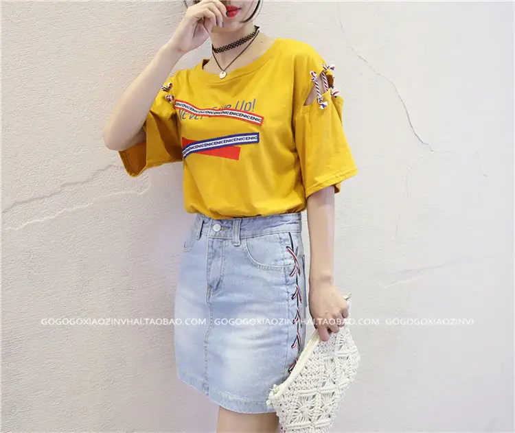 Women Retro Korean Style Yellow T-Shirt Shorts Set - Image 2