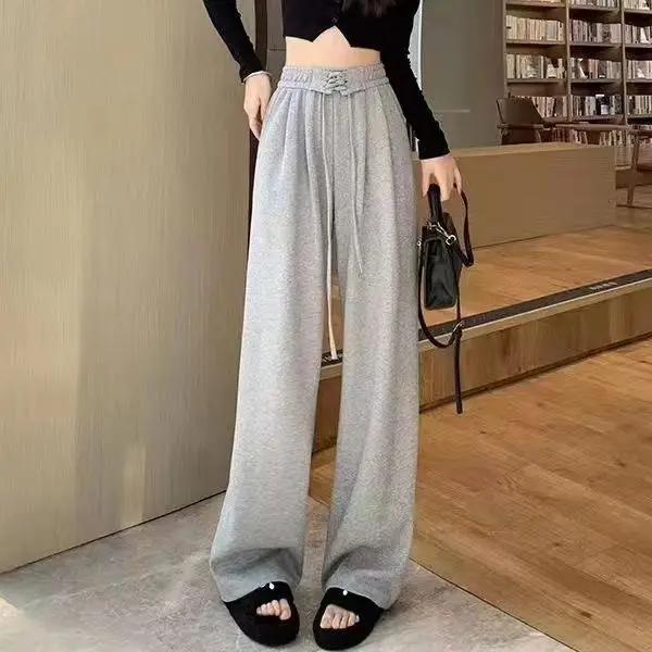 Grey Wide-leg Ice Silk Pants Women 2023 Summer - Image 6