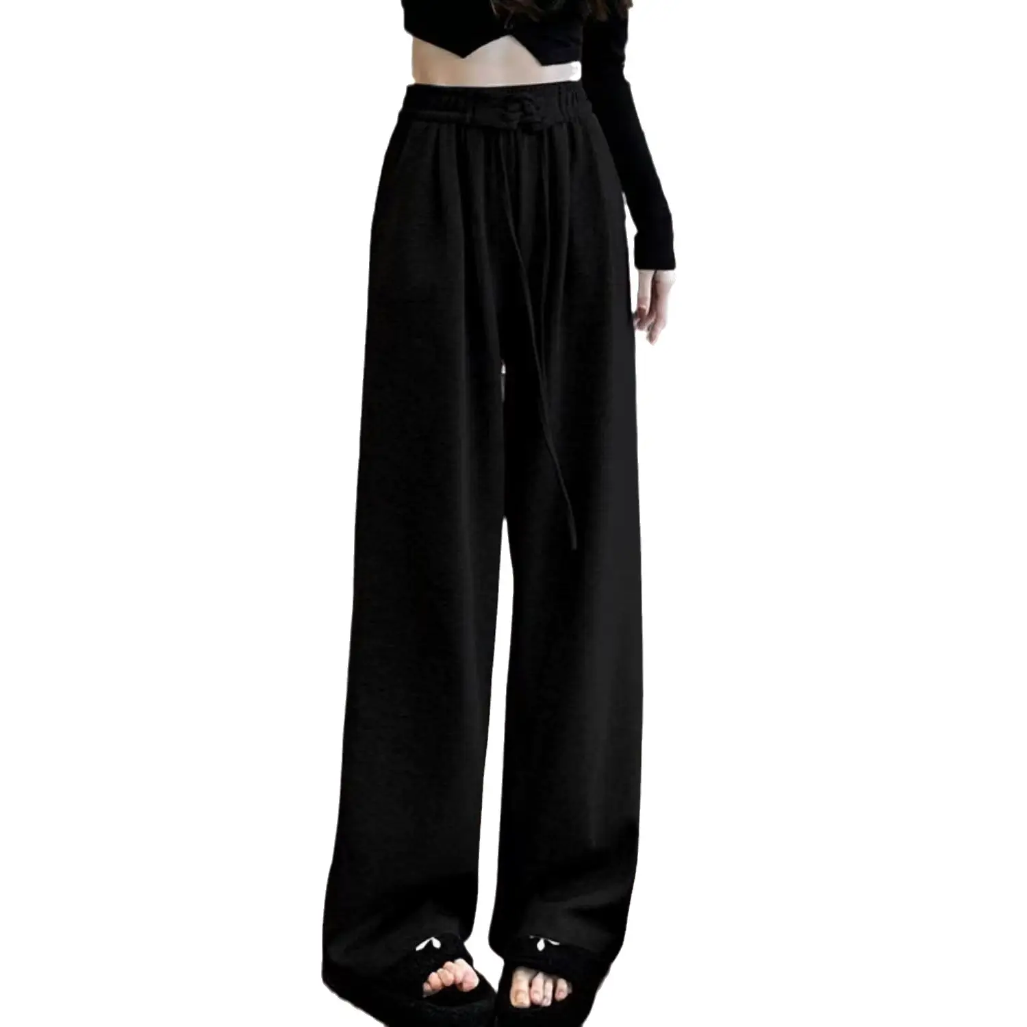 Grey Wide-leg Ice Silk Pants Women 2023 Summer - Image 7