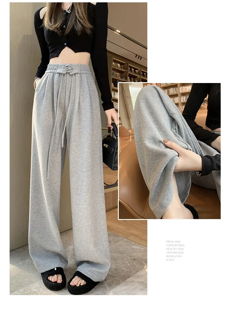 Grey Wide-leg Ice Silk Pants Women 2023 Summer — feature 15