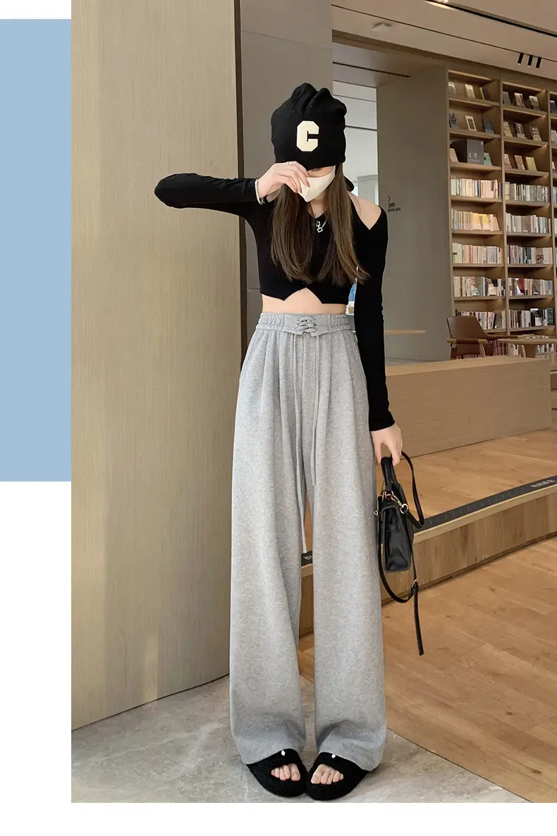 Grey Wide-leg Ice Silk Pants Women 2023 Summer — feature 16