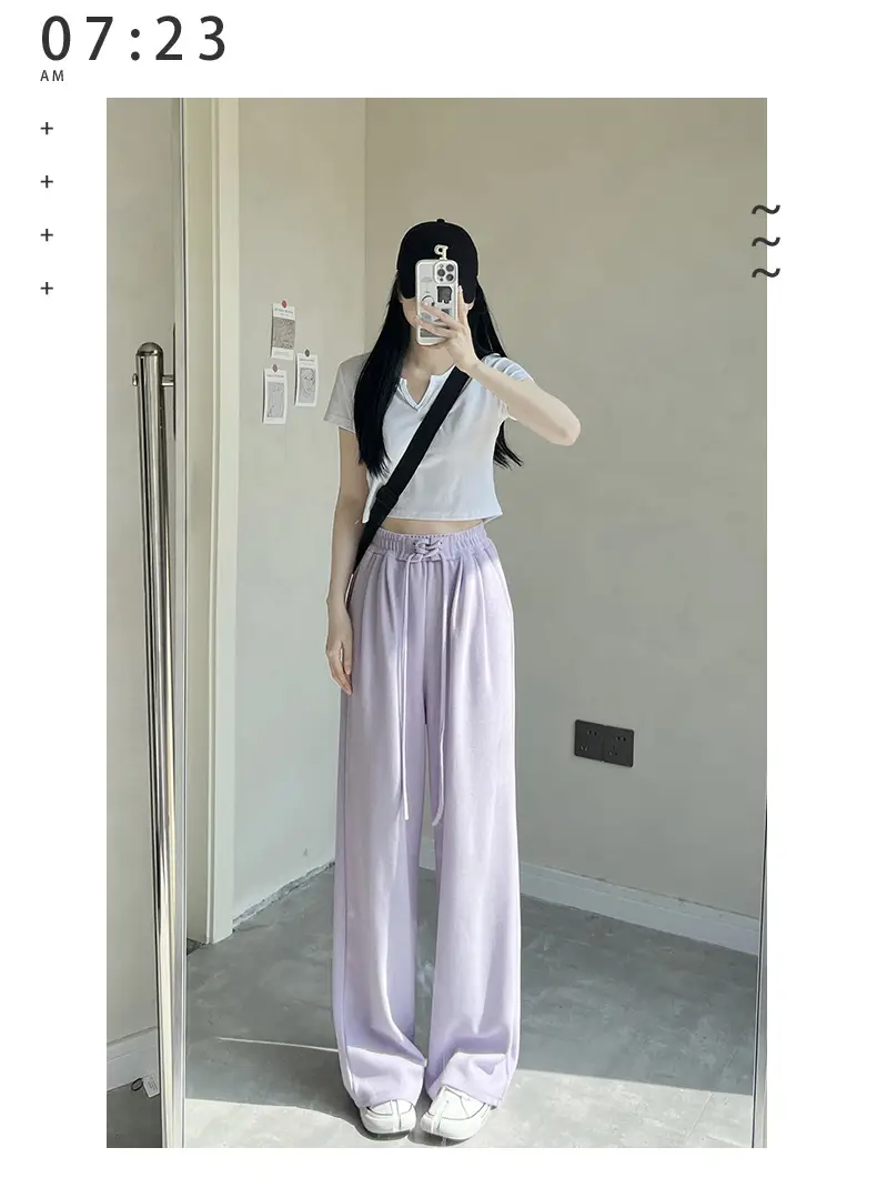 Grey Wide-leg Ice Silk Pants Women 2023 Summer — feature 19