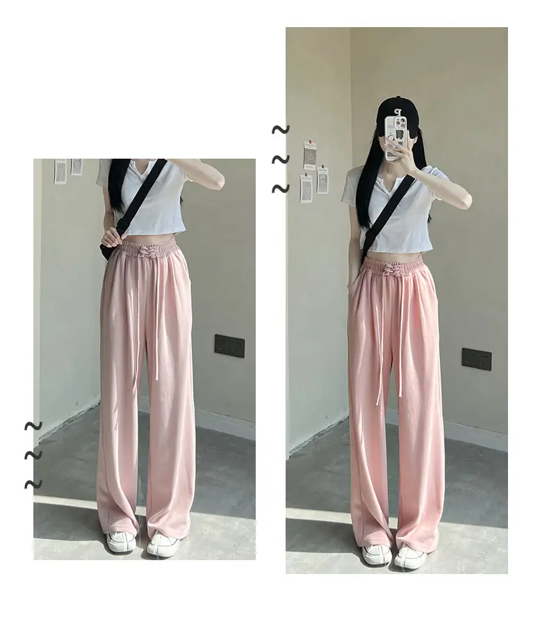 Grey Wide-leg Ice Silk Pants Women 2023 Summer — feature 20