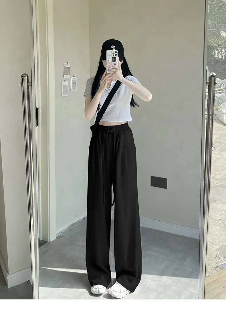 Grey Wide-leg Ice Silk Pants Women 2023 Summer — feature 21
