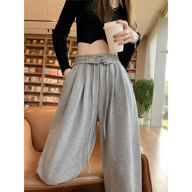 Grey Wide-leg Ice Silk Pants Women 2023 Summer - Image 4