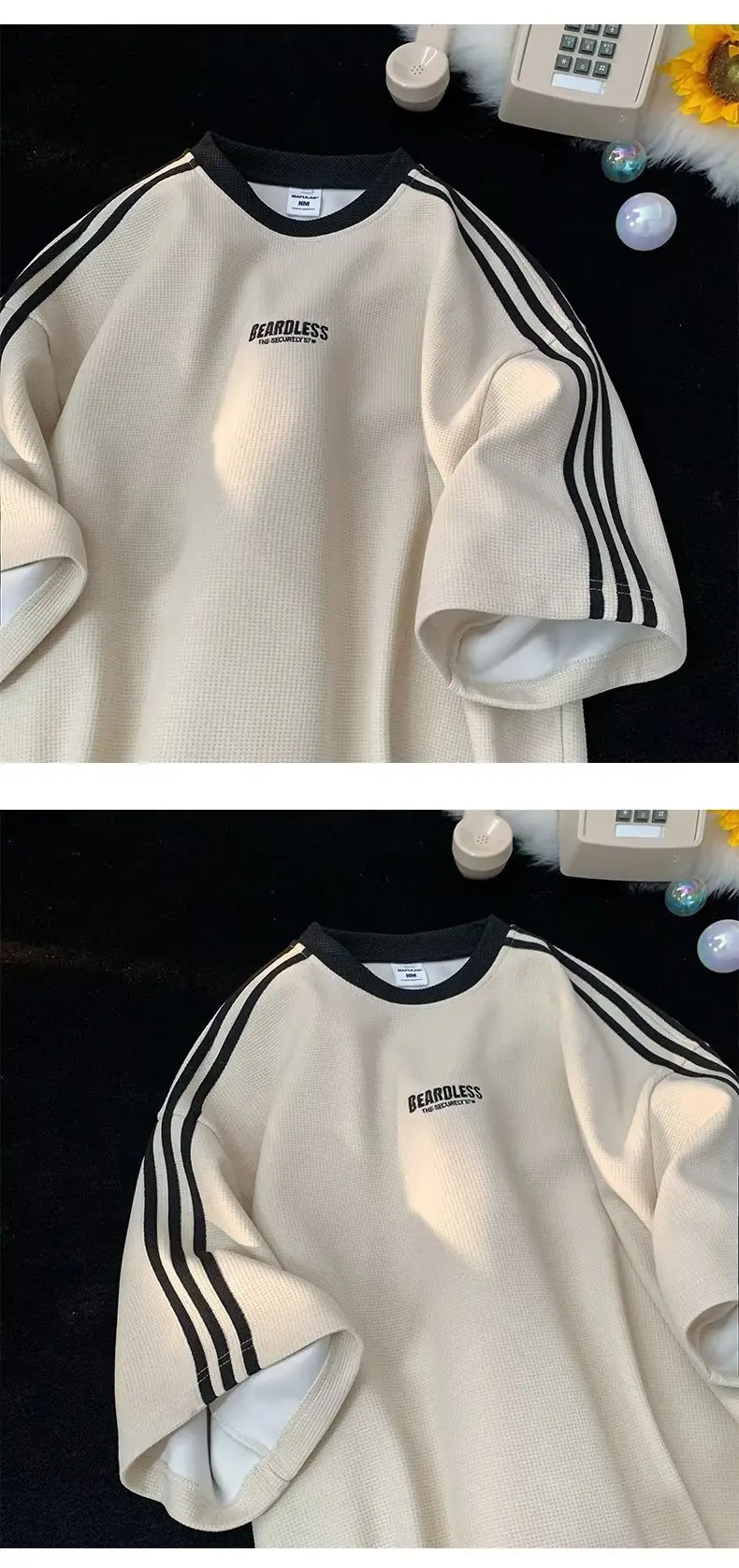 Men Black Waffle Knit Short Sleeve T-Shirt — feature 6